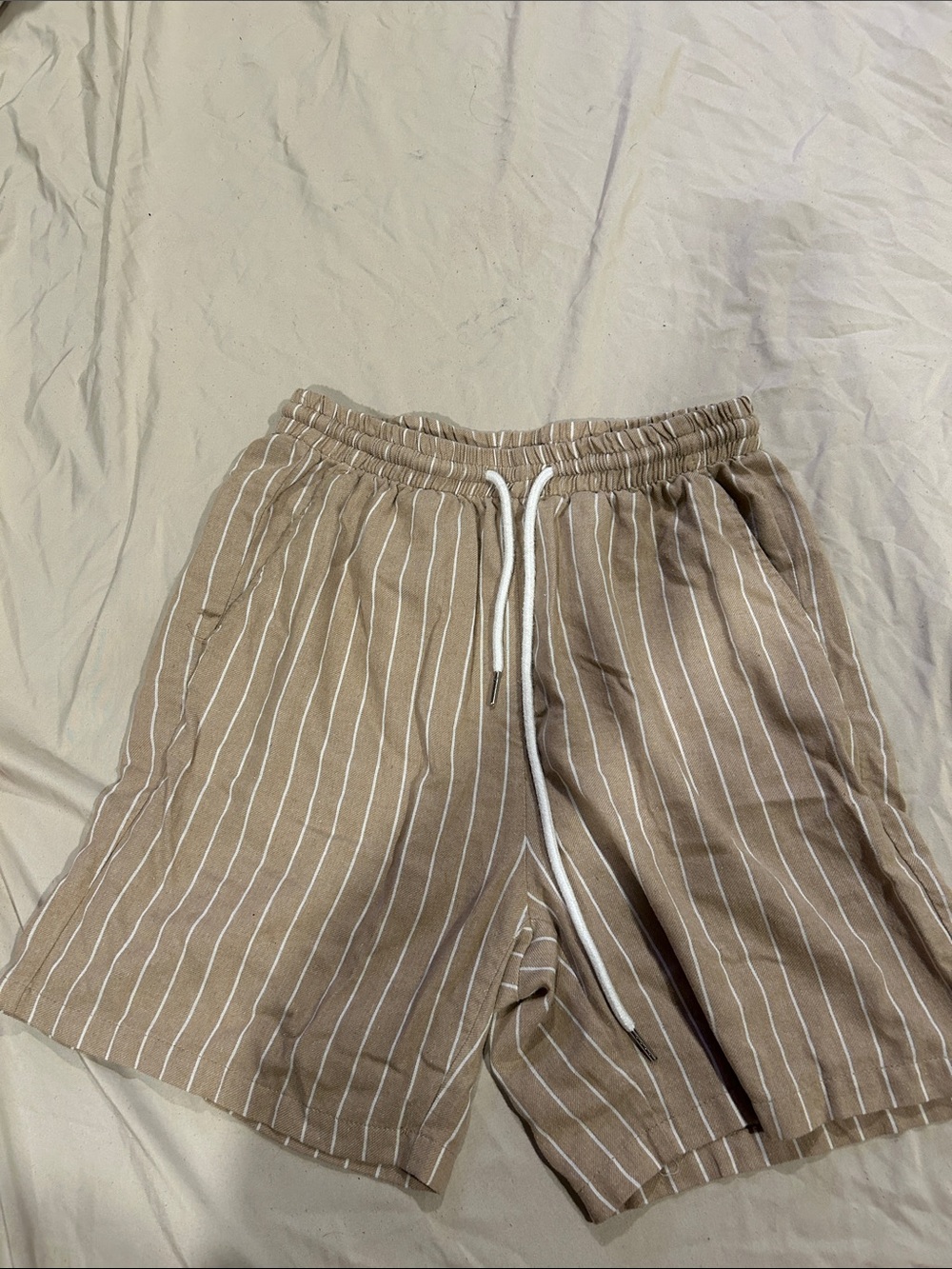 Men's Tan Stripe Drawstring Shorts